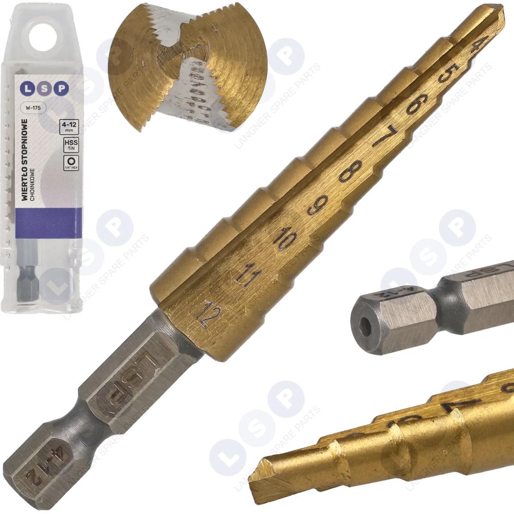 Kužeľový stupňovitý vrták 4-12 mm HSS TiN HEX vrták na vianočný stromček
